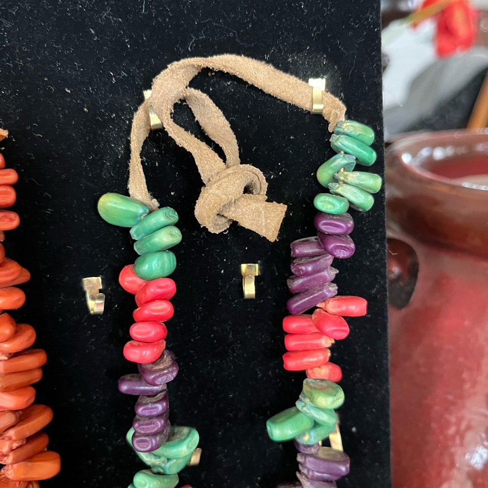 American Native Colorful Corn Beaded Necklaces Set of 2 37” leather strap - Picture 6 of 16